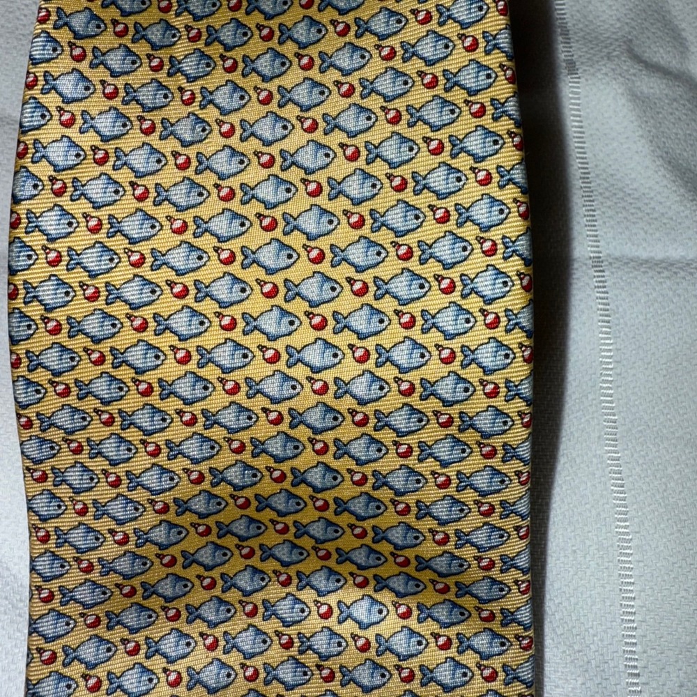 TailorByrd Collection Silk Necktie, Novelty Fish Print,‎ Yellow Patterned hoco